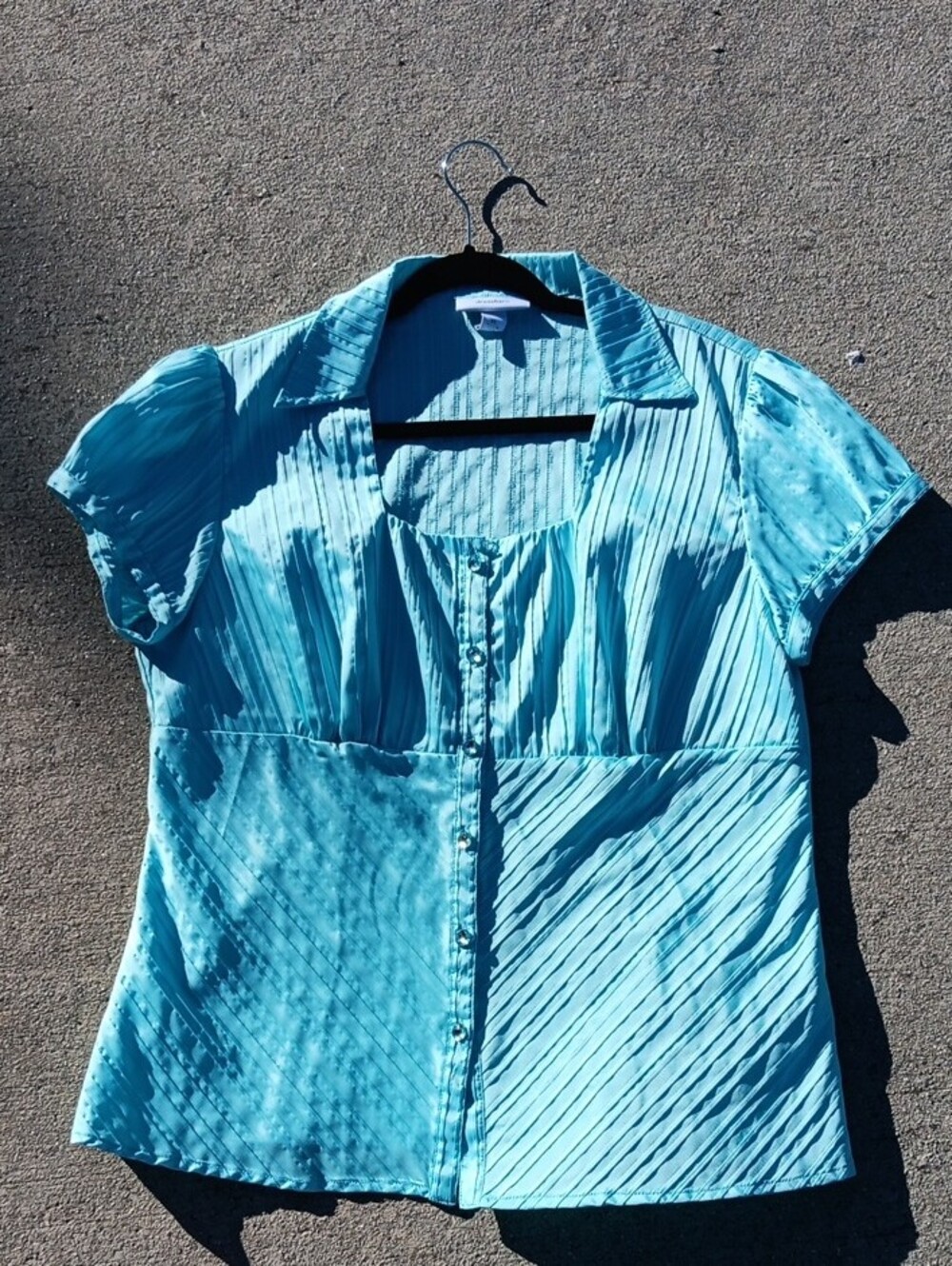 dressbarn Turquoise Short-Sleeve Button-Front Blouse - Picture 2 of 11